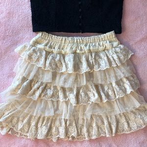 beige ruffle mini skirt